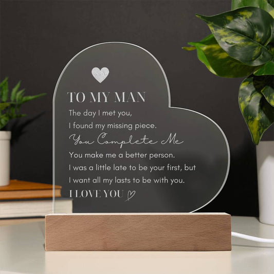 To My Man Heart Acrylic | Gifts for Him